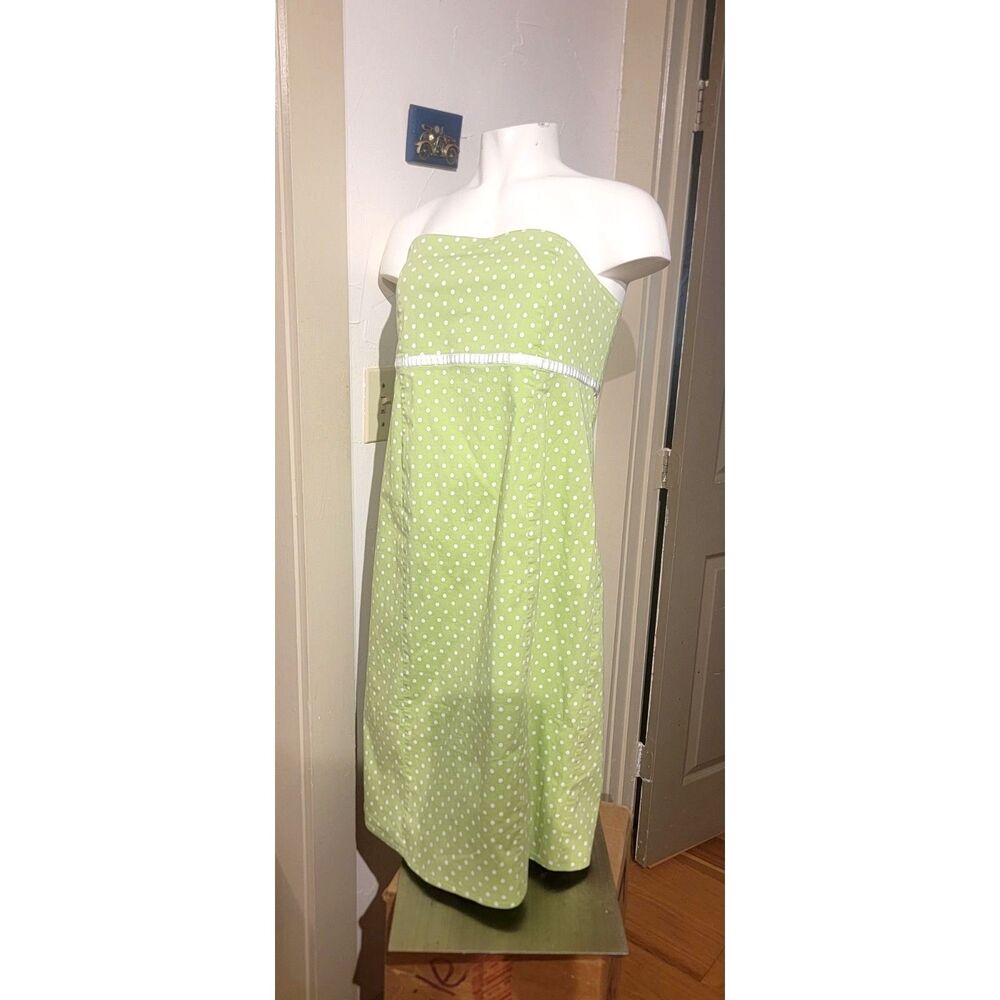 Motherhood Maternity Strapless Polka Dot Dress in lime Green White soft stretch